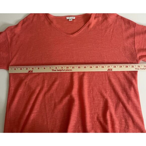 J. Jill Size L Linen Short Sleeve T Tee Shirt Top Blouse V Neck Orange - Picture 6 of 9